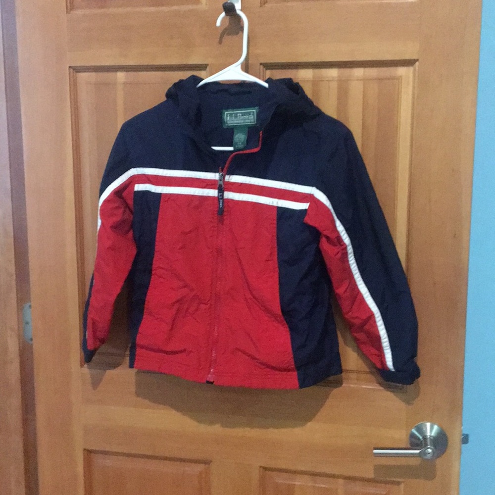 L.L. Bean Kids Red and Navy rain jacket